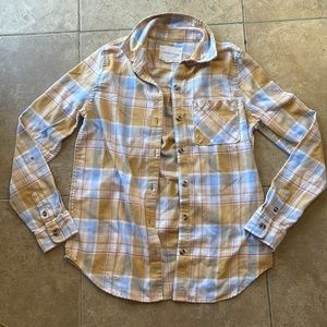 Yellow and blue plaid button down flannel